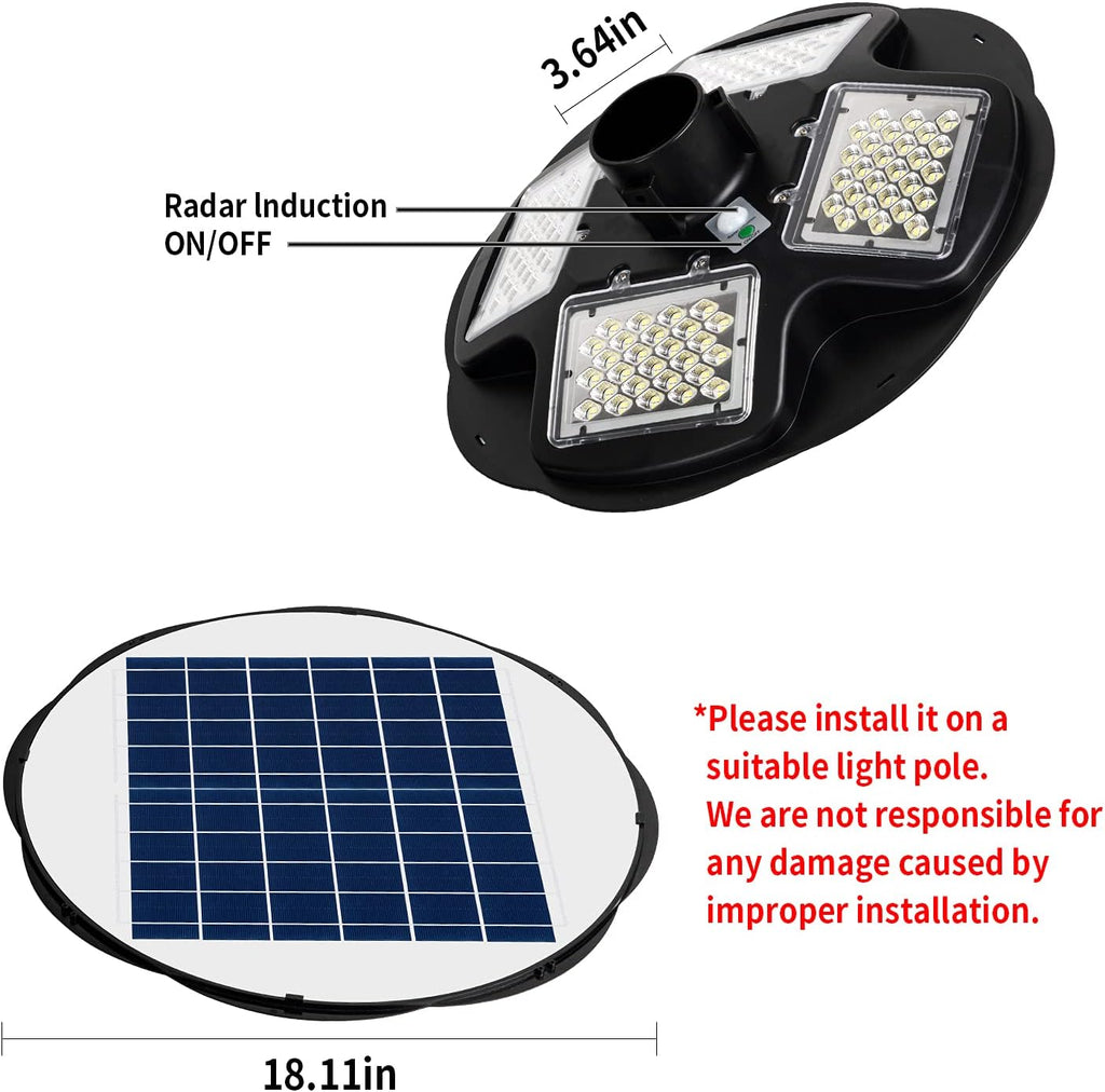 100W LED Solar Post Light IP65 Waterproof 6500K Dusk to Dawn with Remote P33042