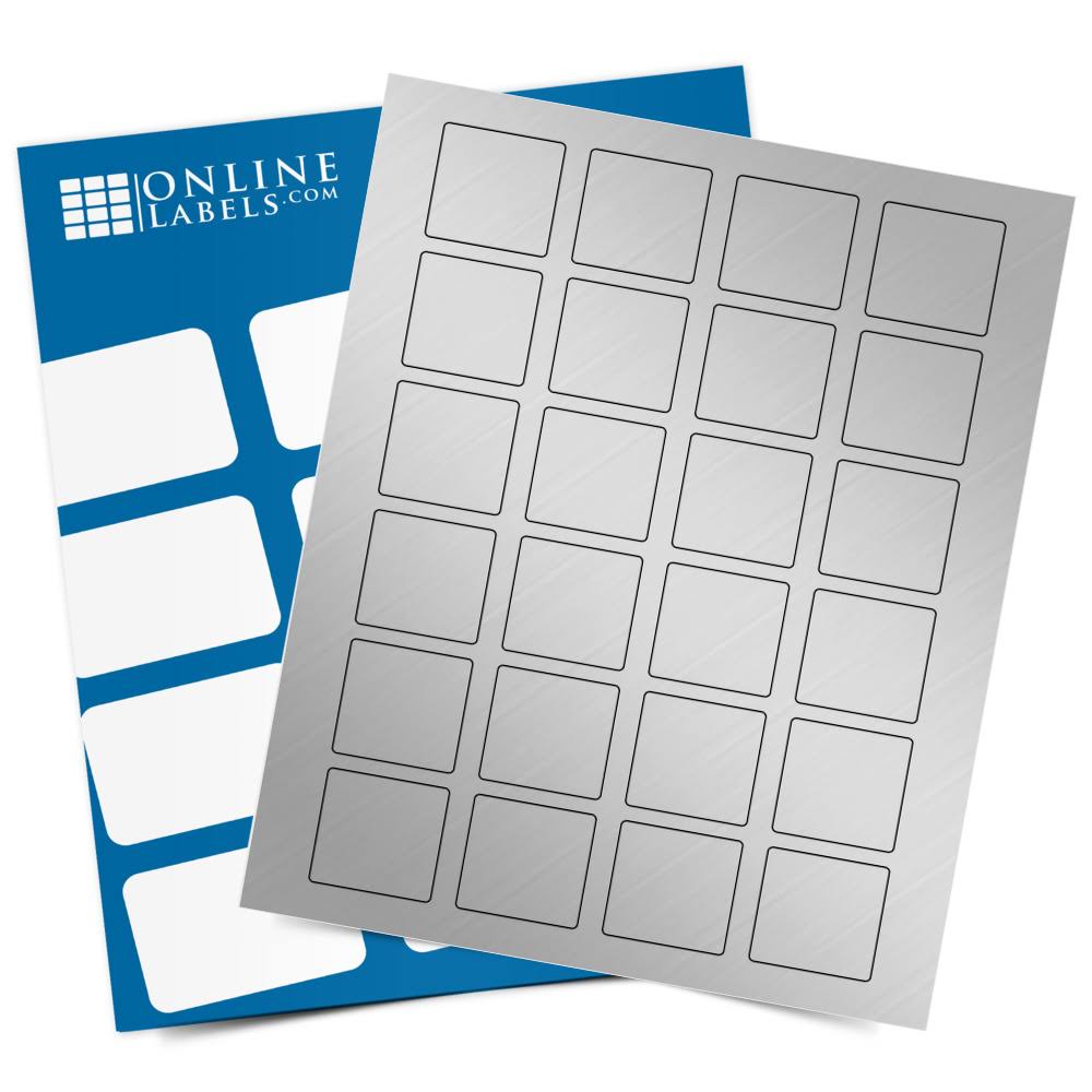 Square Labels, 100 Sheets, Weatherproof Silver Polyester S38239