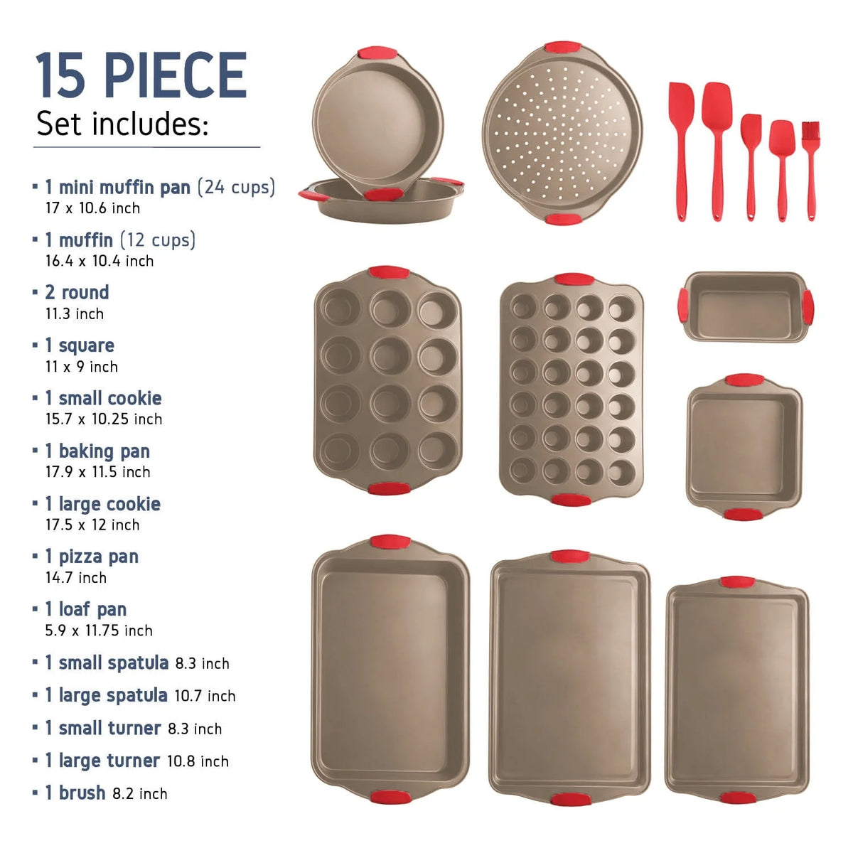 15 PC Nonstick Carbon Steel Bakeware Set with Silicone Handles J412