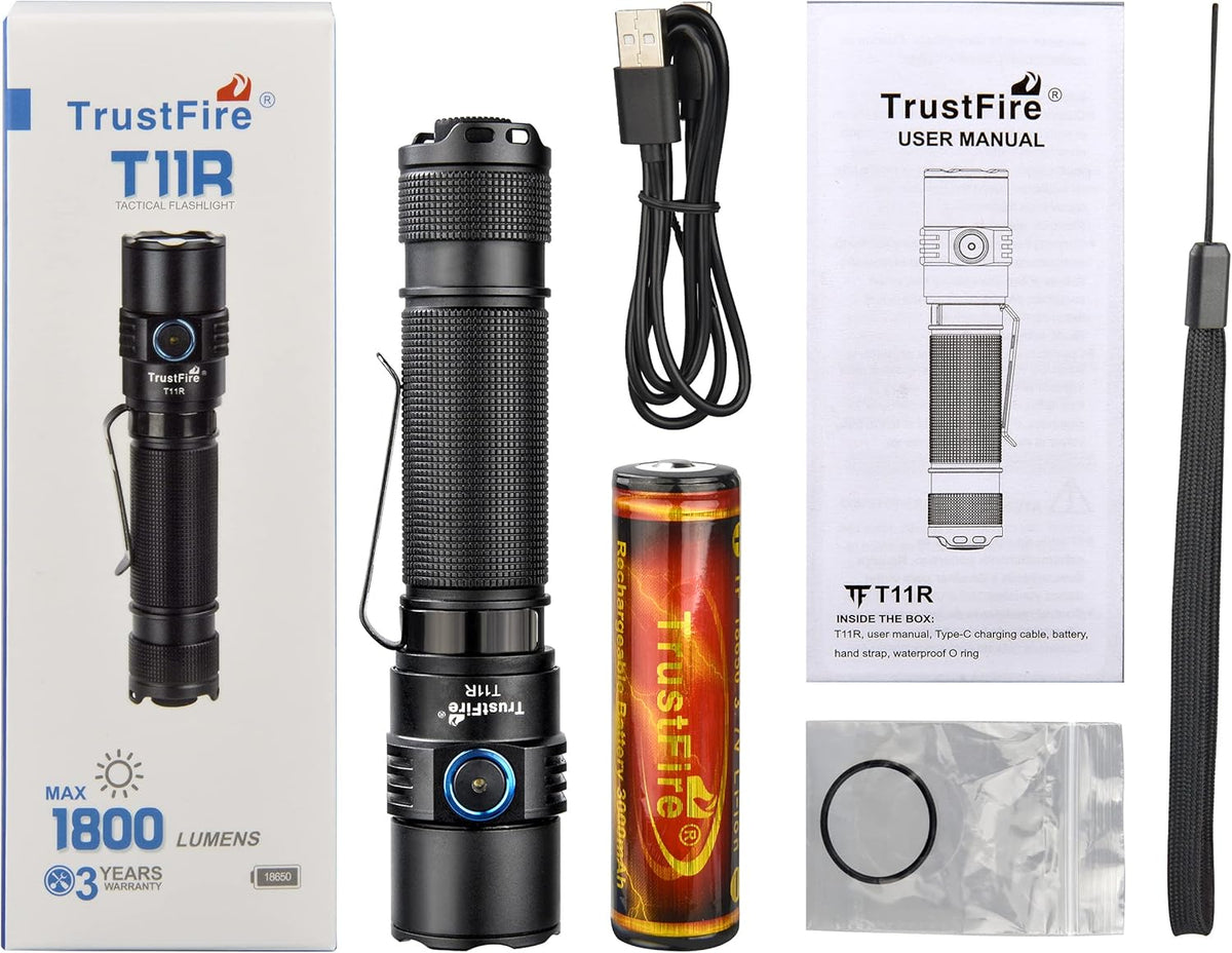 1800 Lumens Type-C Rechargeable IP68 Waterproof Tactical Flashlight V39393