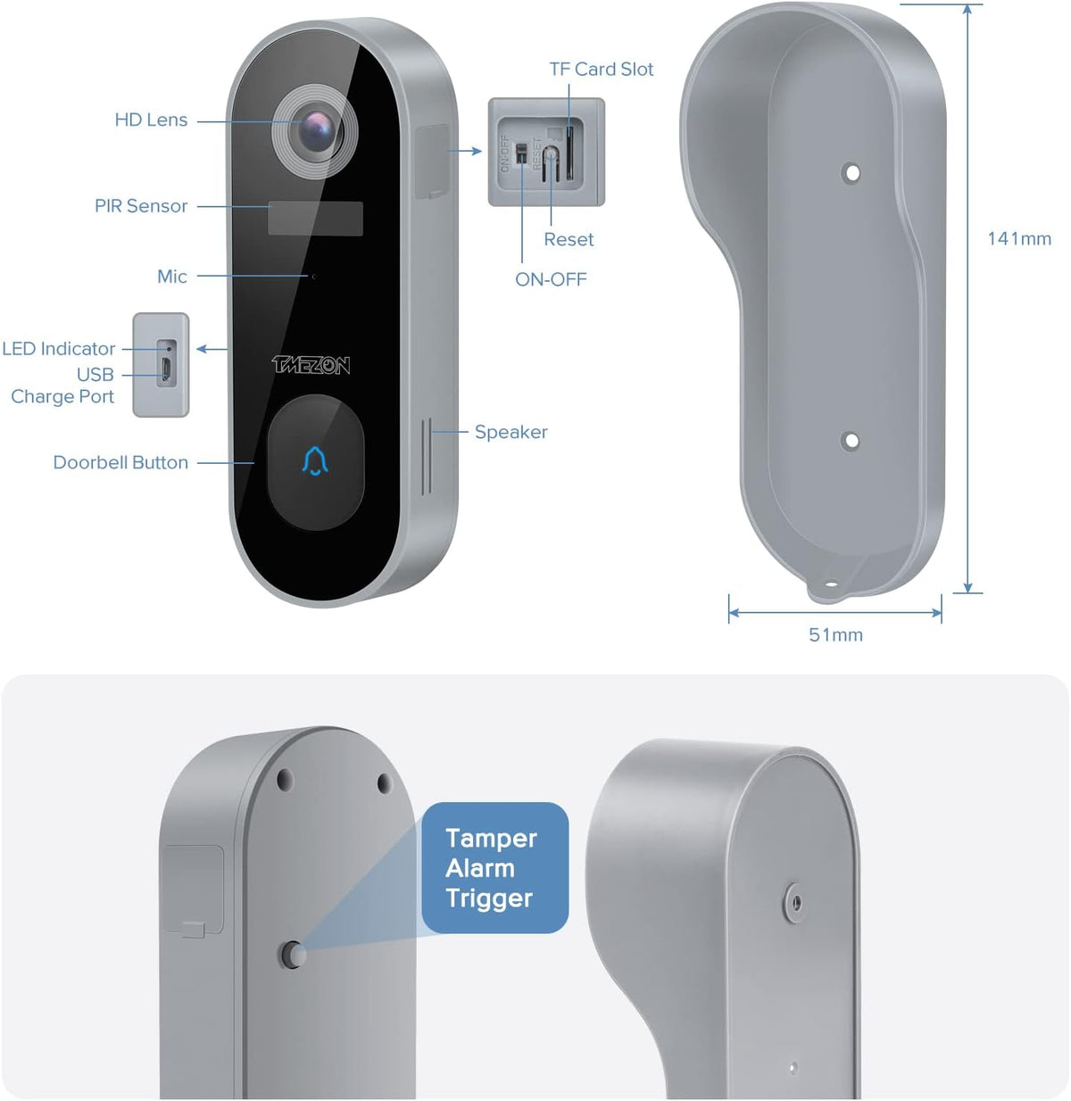1080P HD WiFi Wireless Video Doorbell Camera with Chime D604033