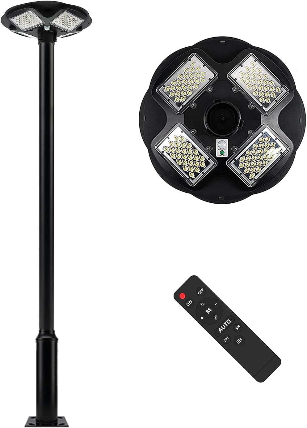 100W LED Solar Post Light IP65 Waterproof 6500K Dusk to Dawn with Remote P33042