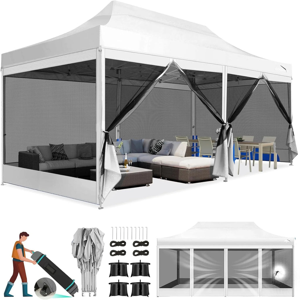 10x15 Heavy Duty Pop up Canopy Tent with Netting and Sidewalls, Black X119754