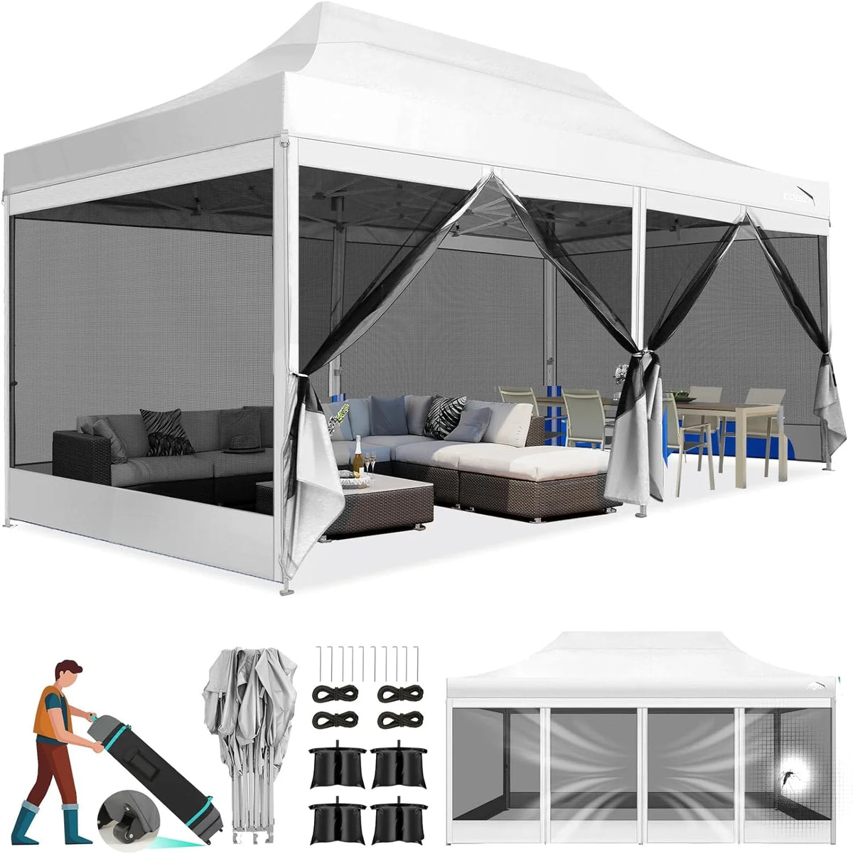 10x15 Heavy Duty Pop up Canopy Tent with Netting and Sidewalls, Black X119754
