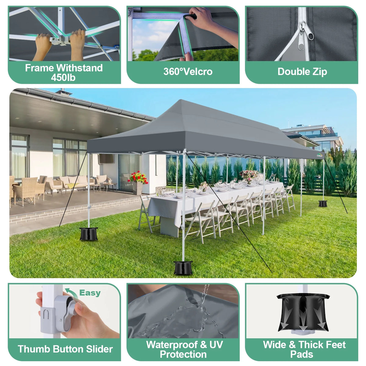 10x15 Heavy Duty Pop up Canopy Tent with Netting and Sidewalls, Black X119754
