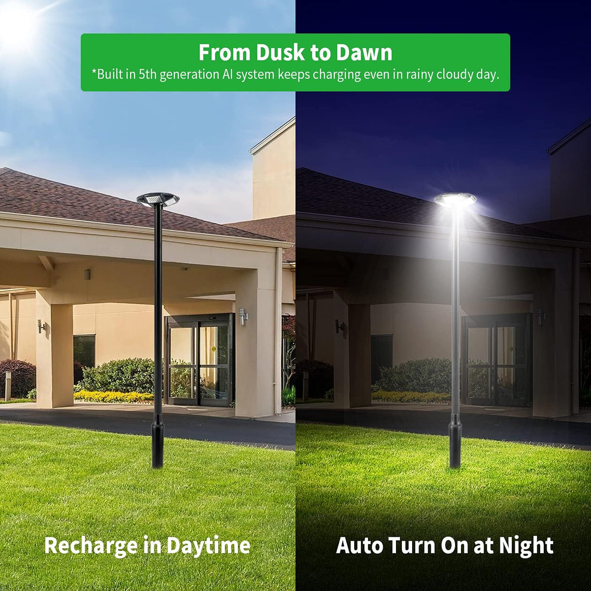 100W LED Solar Post Light IP65 Waterproof 6500K Dusk to Dawn with Remote P33042