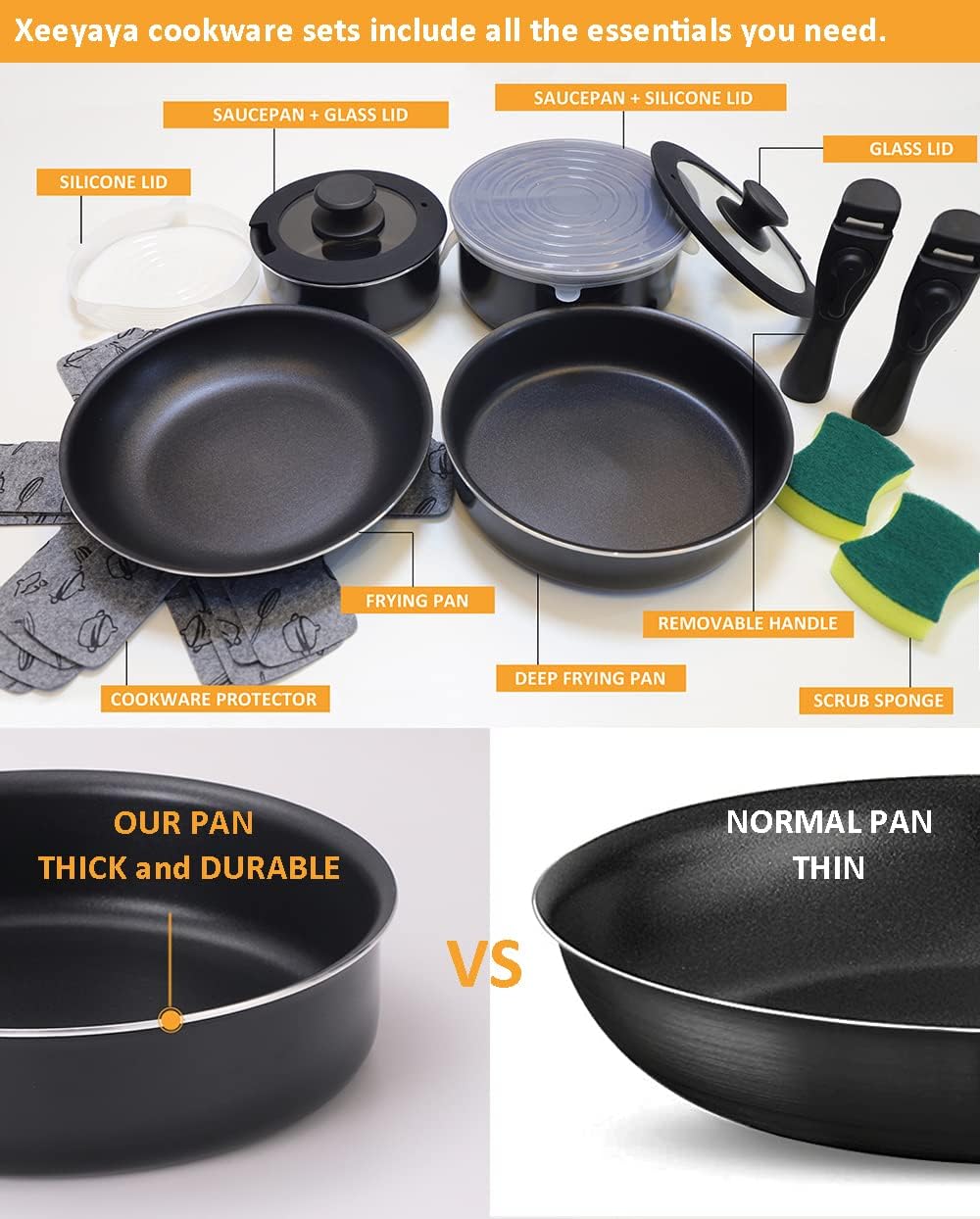 16 Pieces Nonstick Removable Handle Cookware Set E740
