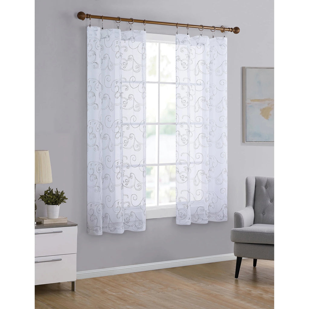 Embroidered Sheer Curtain Panel, White, 38 x 84 X5810
