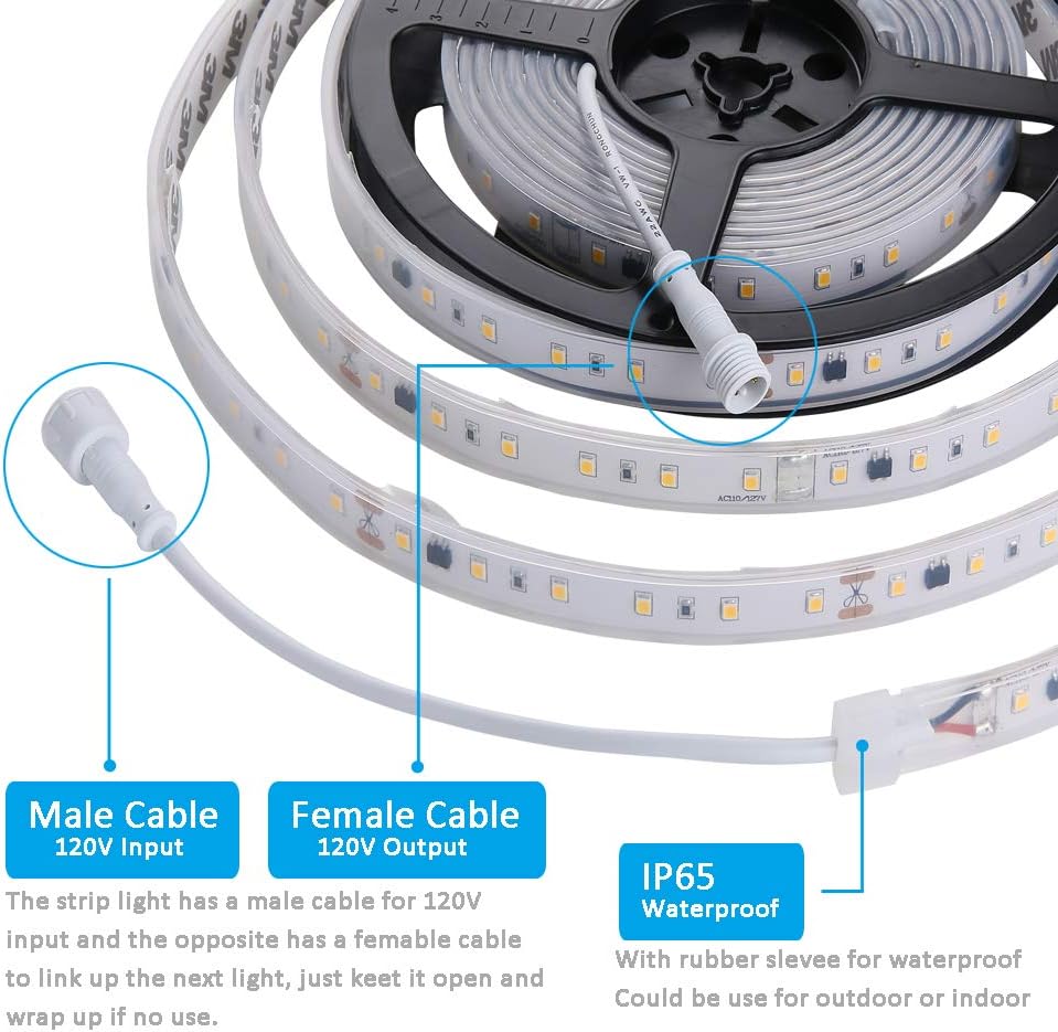 120V Dimmable Waterproof IP65 Cool White 6000K LED Strip Light T282802