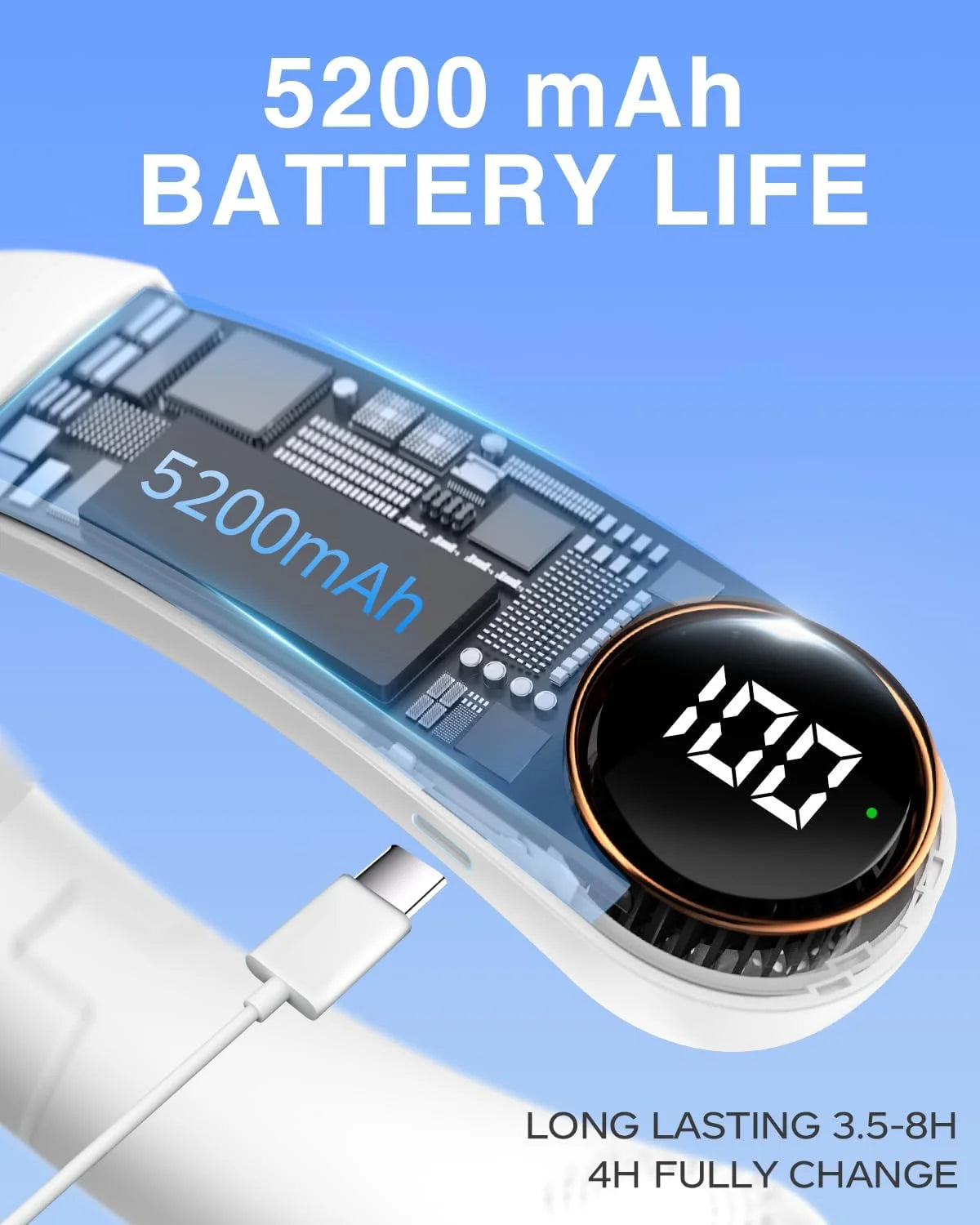 Portable Neck Fan 5200mAh Bladeless Blue H8401