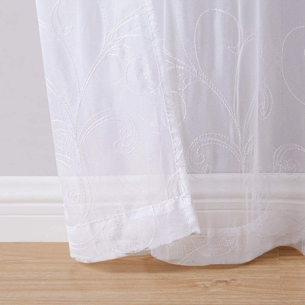 Embroidered Sheer Curtain Panel, White, 38 x 84 X5810