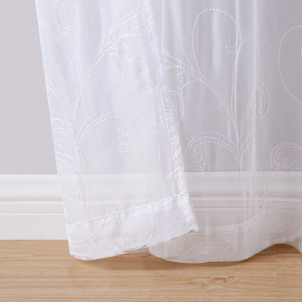 Embroidered Sheer Curtain Panel, White, 38 x 84 X5810