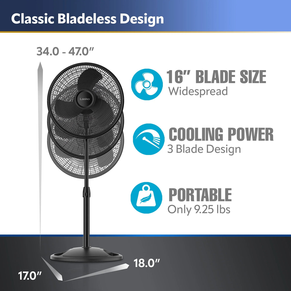 16 Oscillating Adjustable Pedestal Fan with 3-Speeds, Black A467