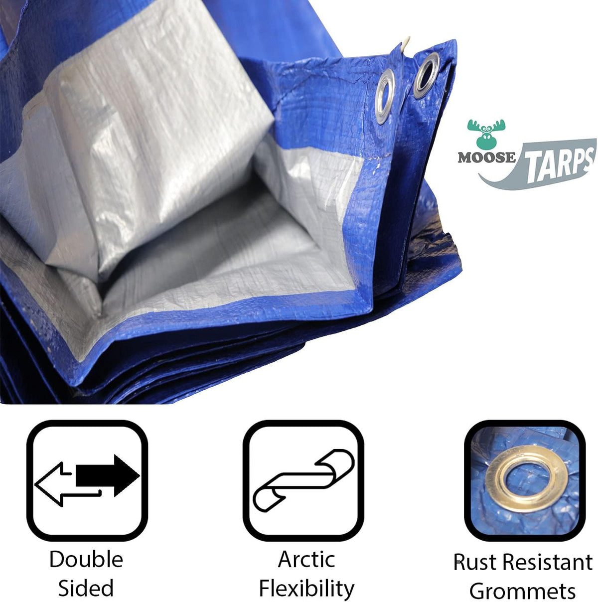 10' x 20' Water Resistant Reversible Blue/Silver Medium Duty Tarp L20830