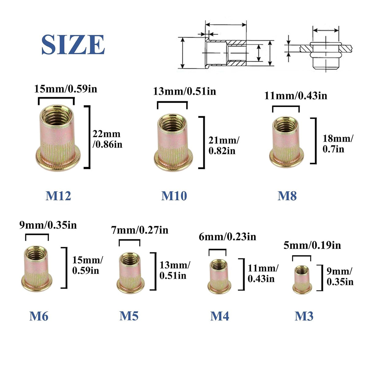 1010pcs Metric Rivet Nut Kit M3-M12 Stainless Steel with Case L406089