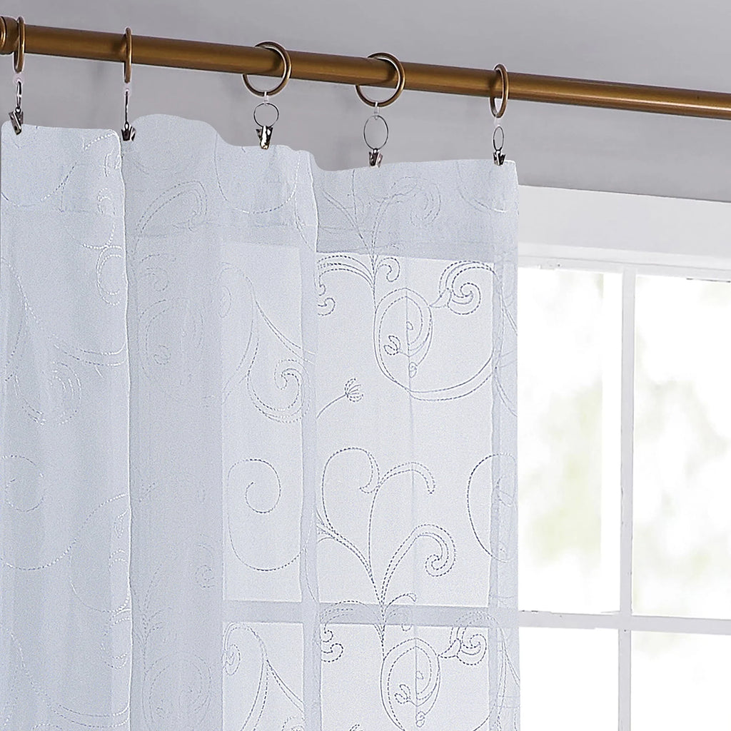 Embroidered Sheer Curtain Panel, White, 38 x 84 X5810