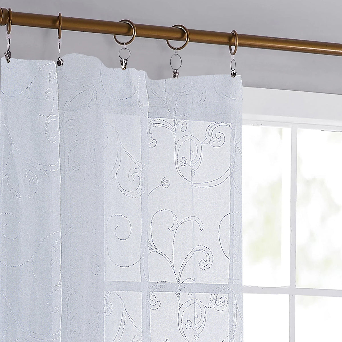 Embroidered Sheer Curtain Panel, White, 38 x 84 X5810