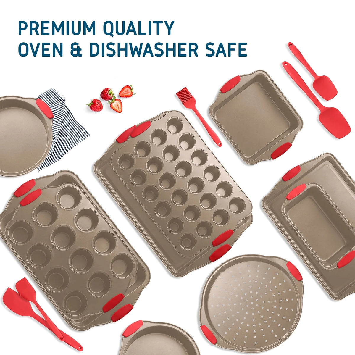 15 PC Nonstick Carbon Steel Bakeware Set with Silicone Handles J412