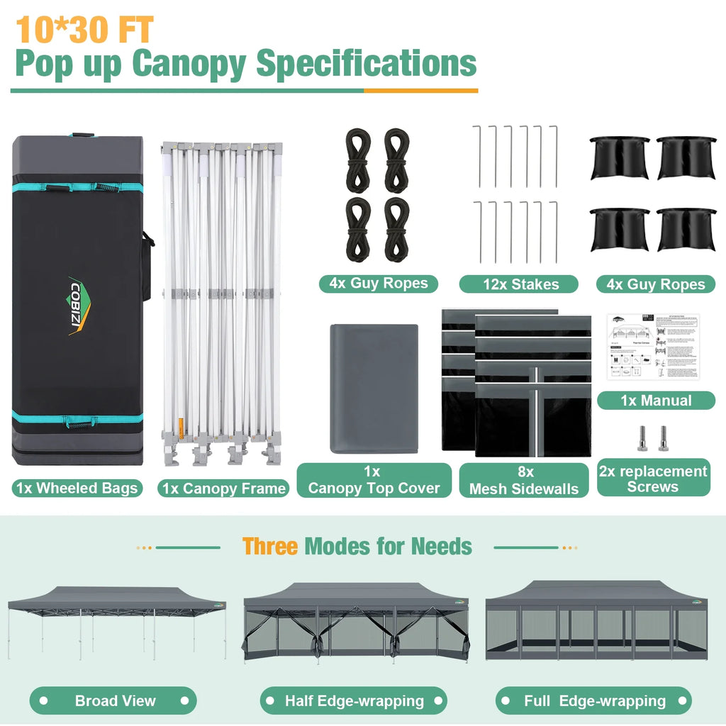 10x15 Heavy Duty Pop up Canopy Tent with Netting and Sidewalls, Black X119754