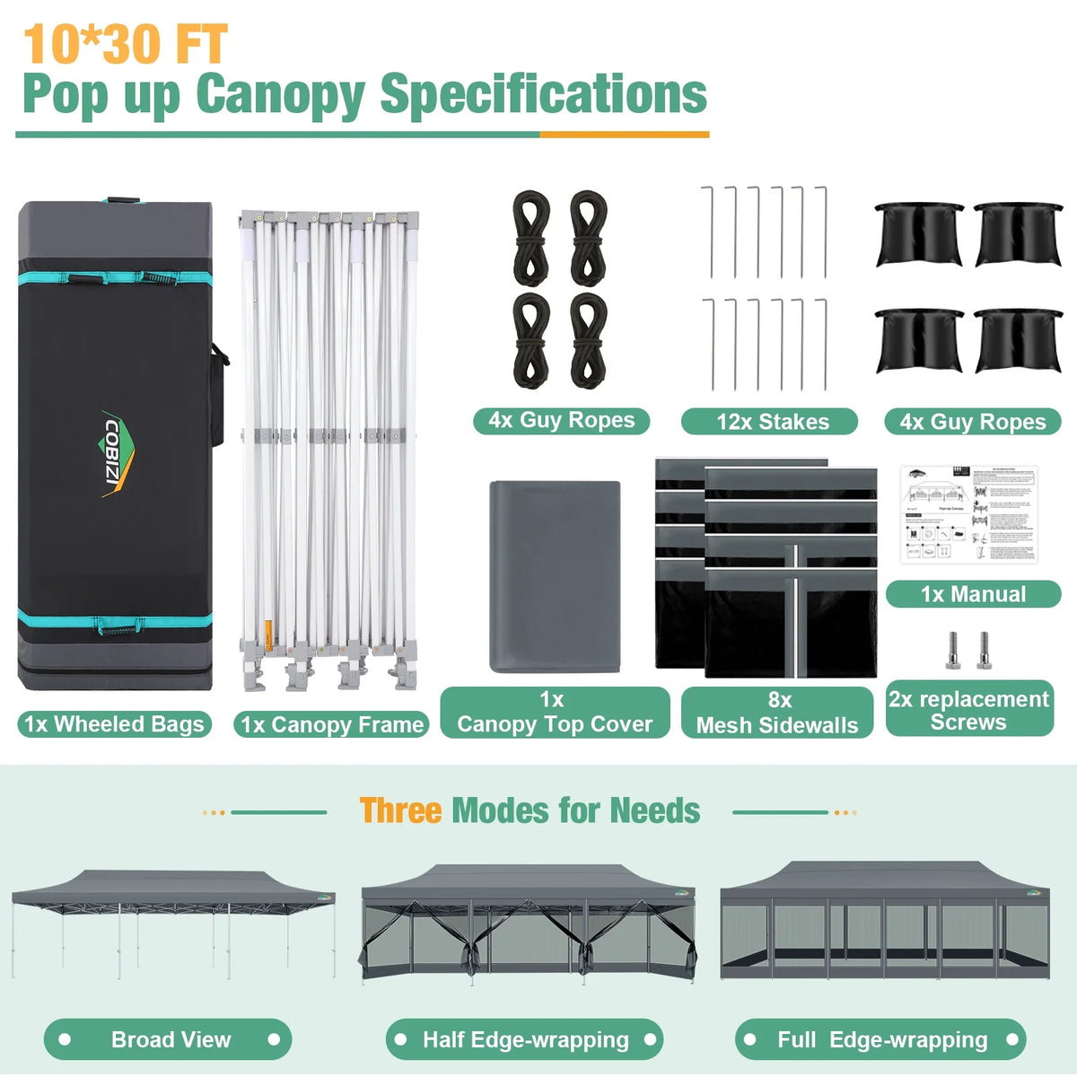 10x15 Heavy Duty Pop up Canopy Tent with Netting and Sidewalls, Black X119754