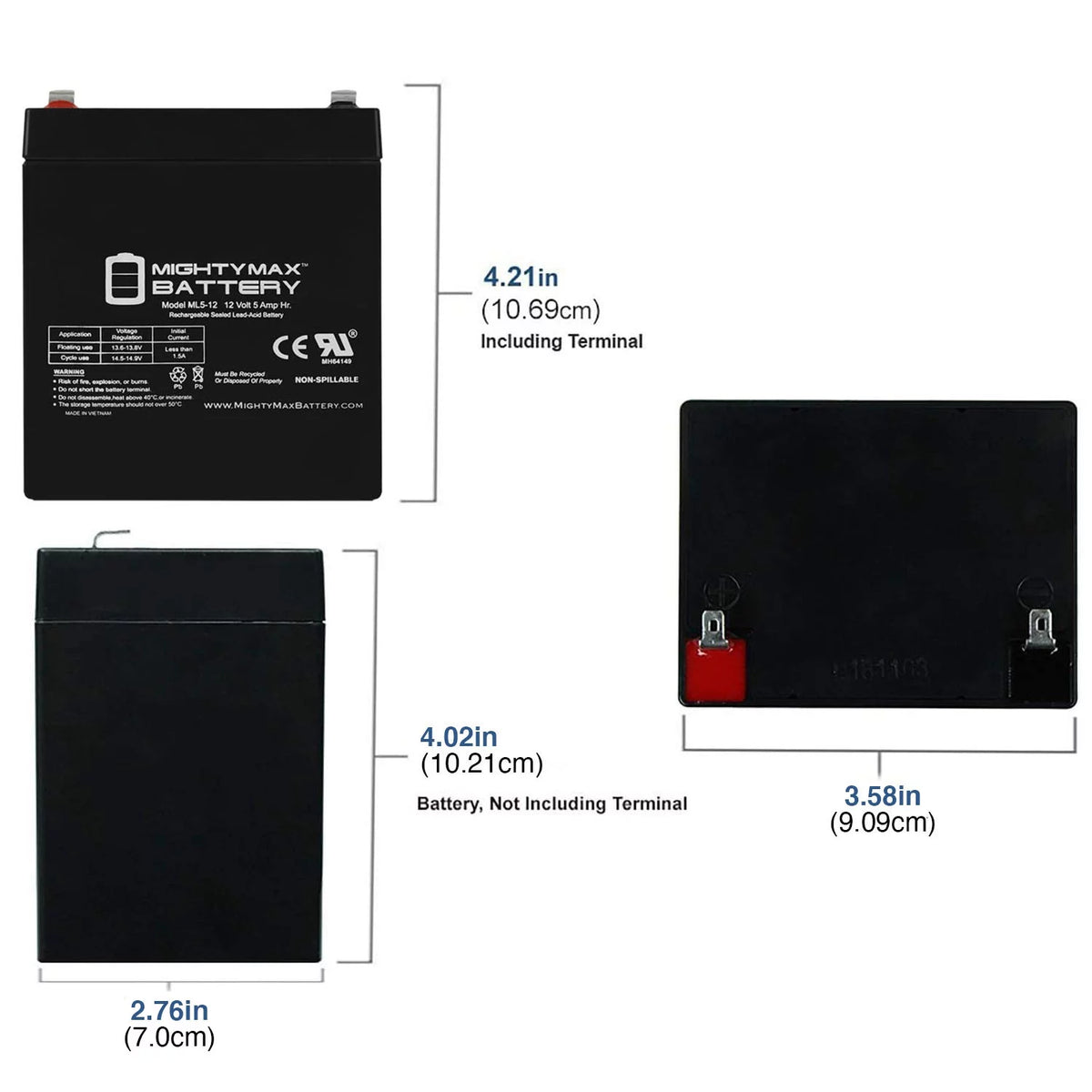 12V 5AH SLA Replacement Battery with F1 Terminal W69707