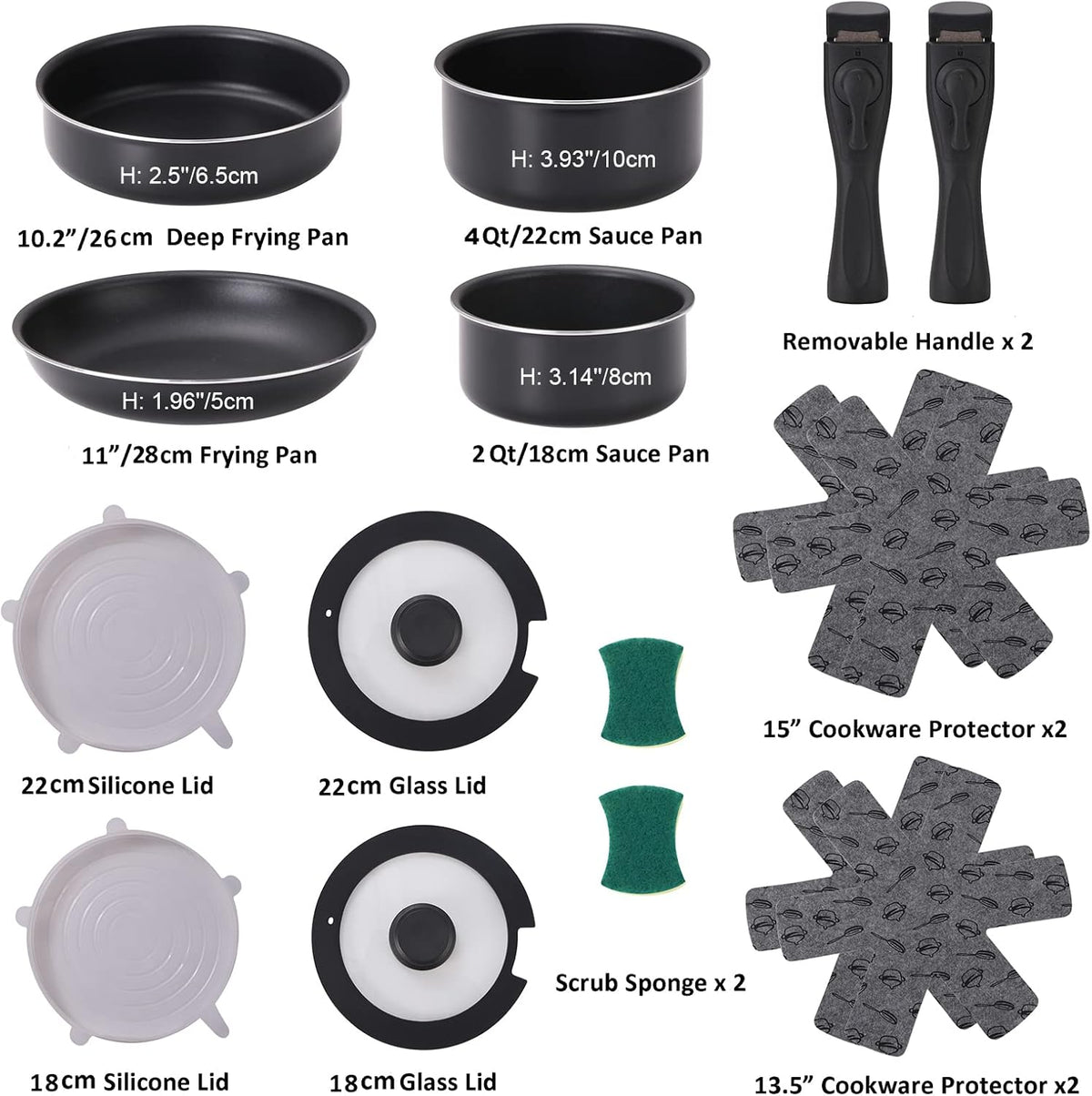 16 Pieces Nonstick Removable Handle Cookware Set E740