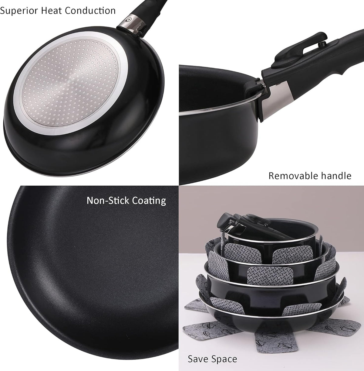 16 Pieces Nonstick Removable Handle Cookware Set E740