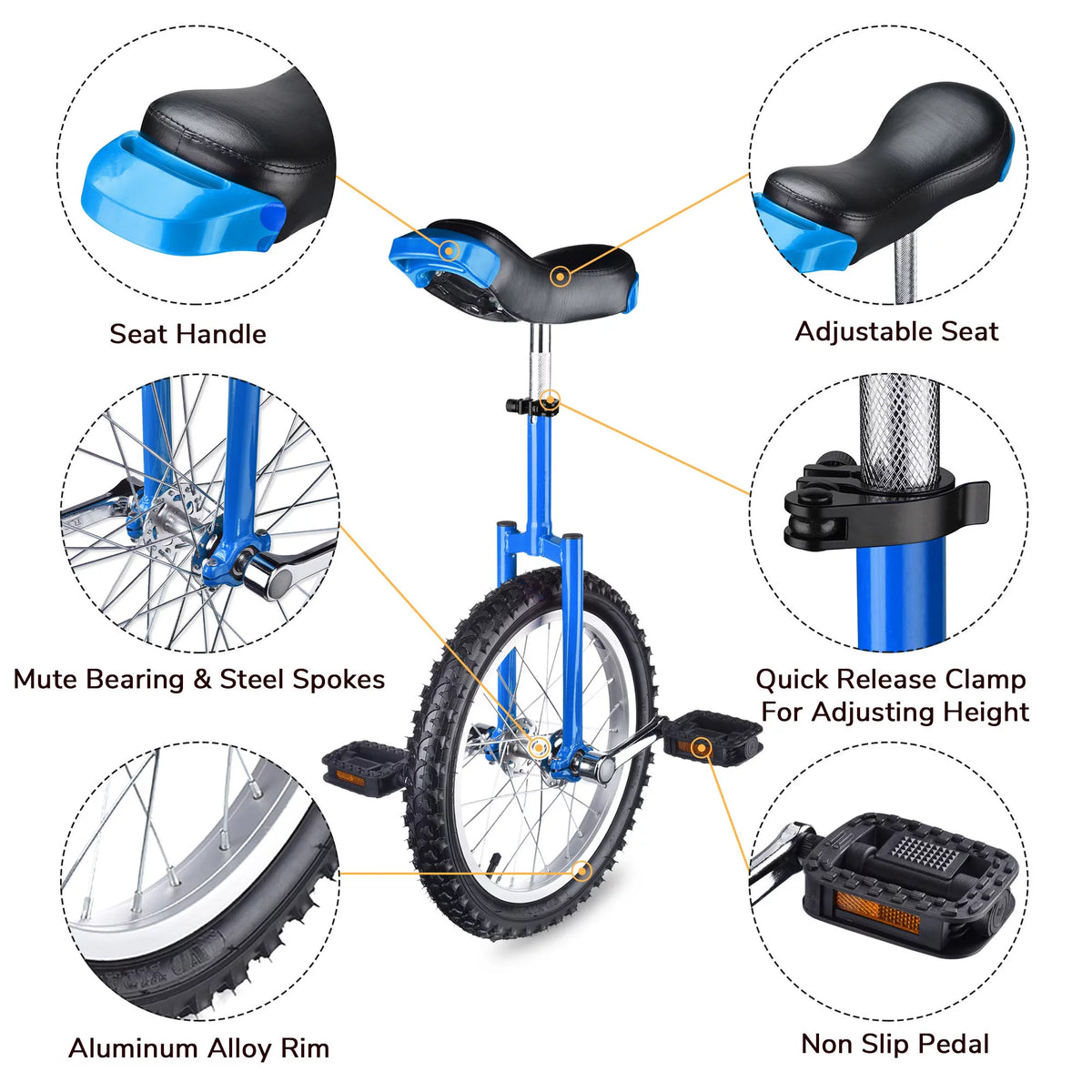 16 In Wheel Outdoor Unicycle Adjustable Seat G83496