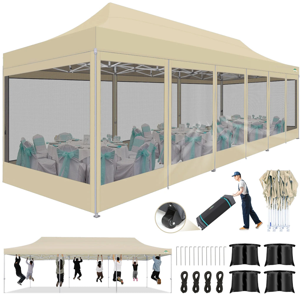 10x15 Heavy Duty Pop up Canopy Tent with Netting and Sidewalls, Black X119754