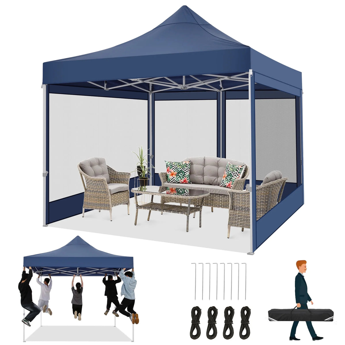 10x15 Heavy Duty Pop up Canopy Tent with Netting and Sidewalls, Black X119754