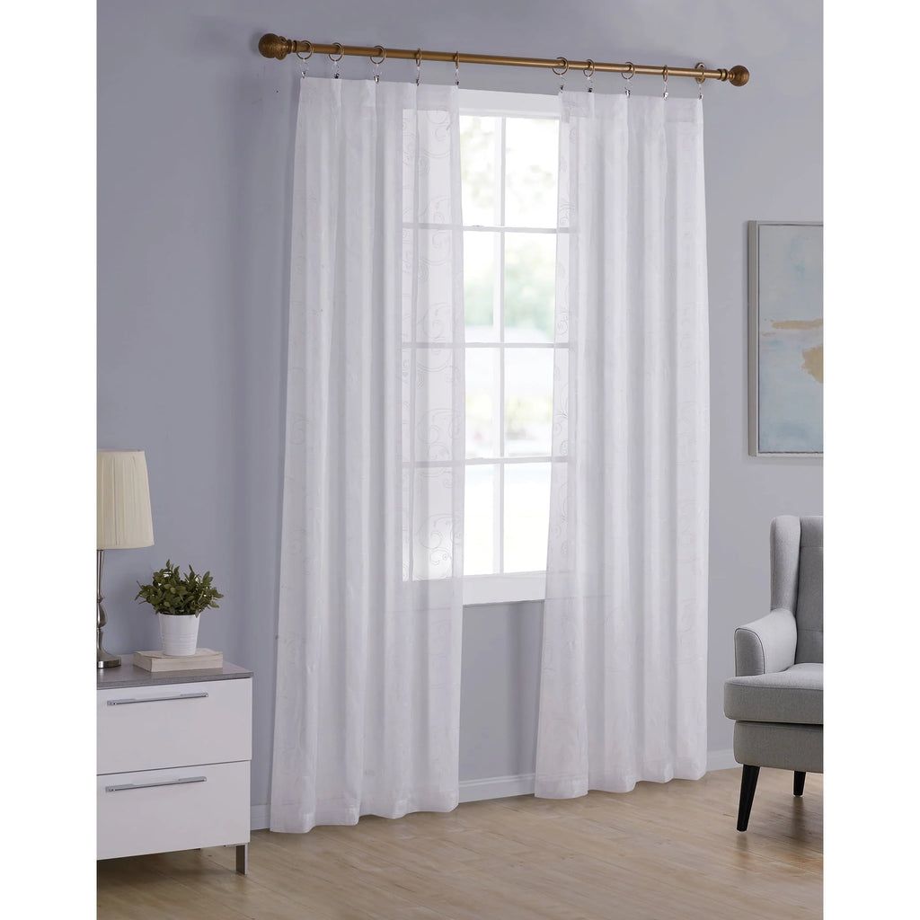 Embroidered Sheer Curtain Panel, White, 38 x 84 X5810