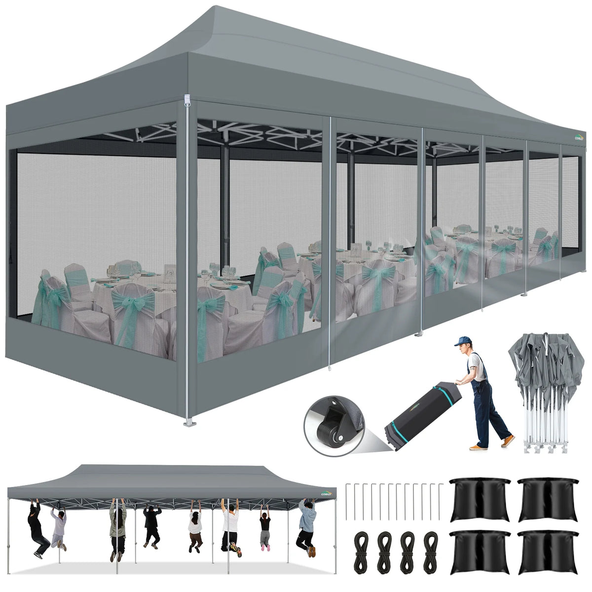 10x15 Heavy Duty Pop up Canopy Tent with Netting and Sidewalls, Black X119754
